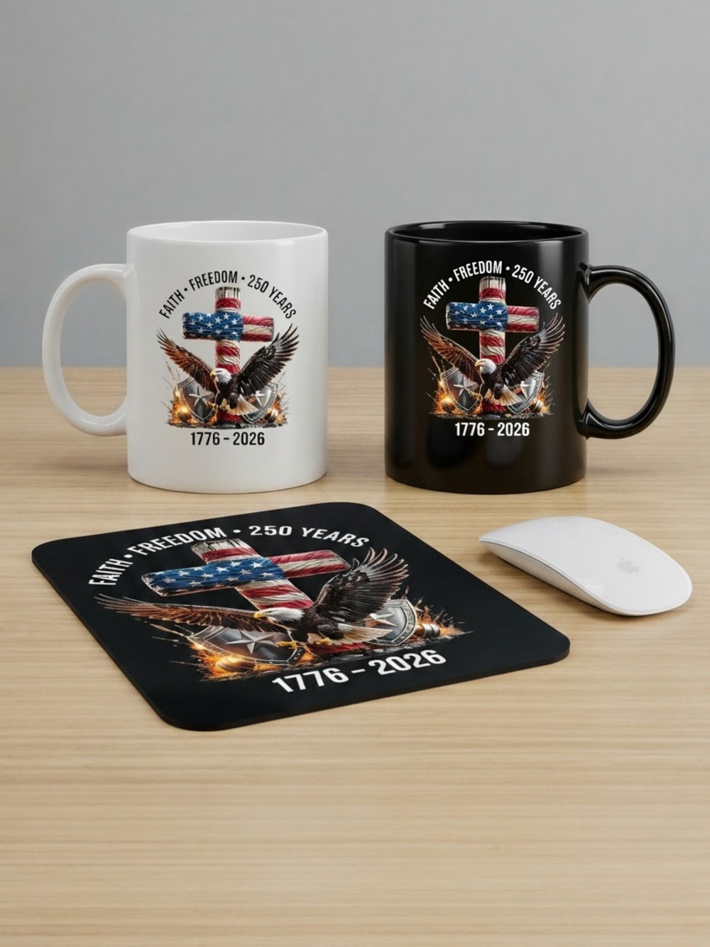 Set of mousepad and mug gift. I have beach, religious, and patriotic designs